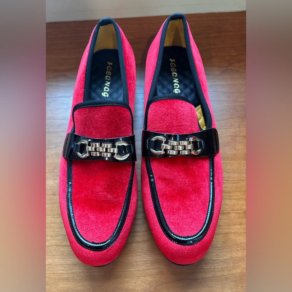 Men’s red velvet loafers
